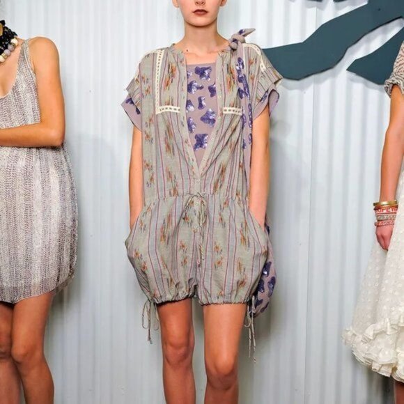 SUNO Ikat SS Runway Romper Lace Bloomers - Picture 1 of 9